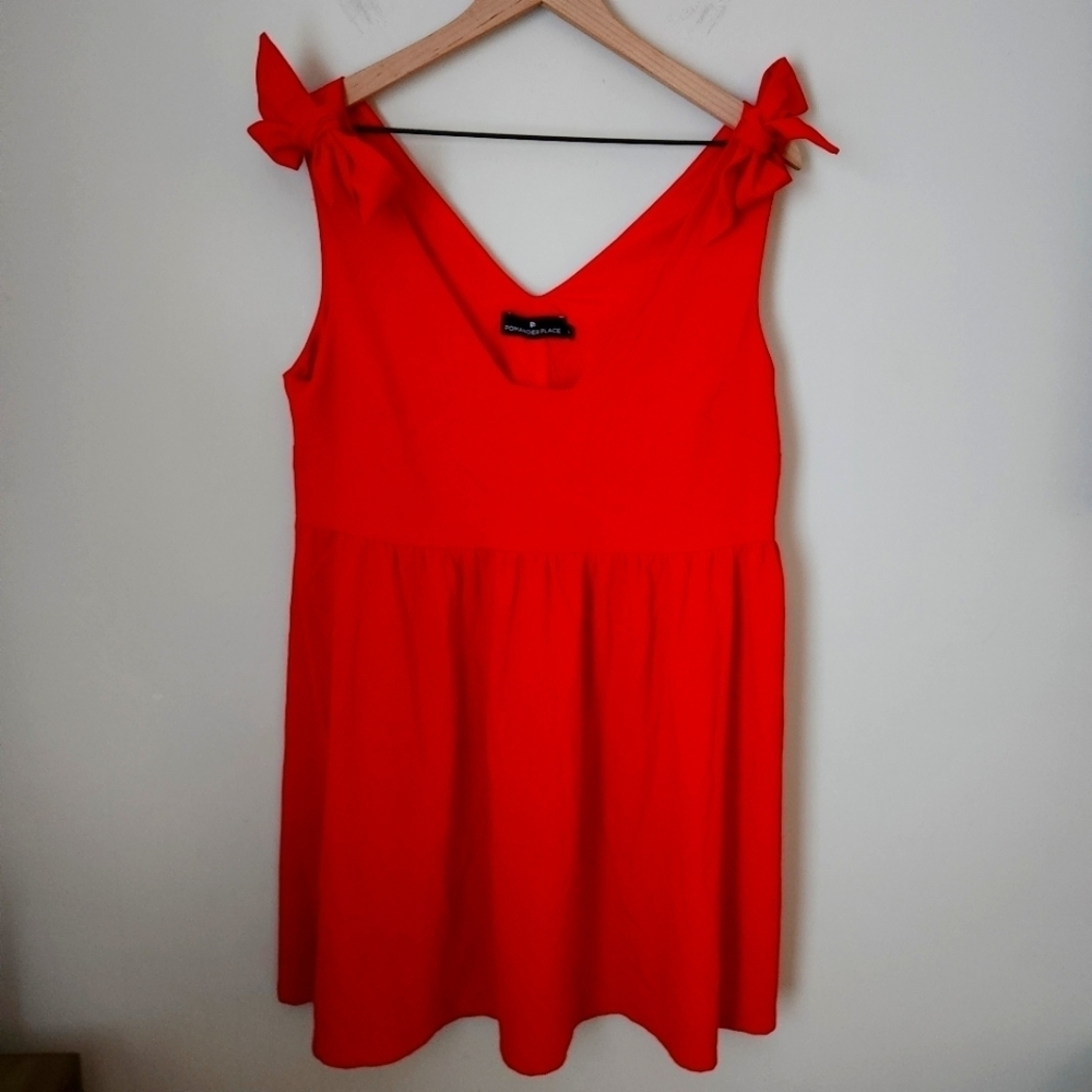 Pomander Place | Holiday Sleeveless Babydoll Mini Dress w/ Bow Straps - Size L